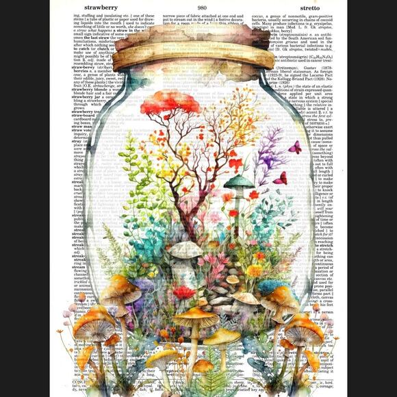 Mushroom Terrarium Summer Garden Art Print - Picture 2 of 5